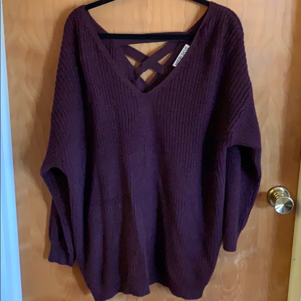 Maroon lace up back sweater workwear soft warm